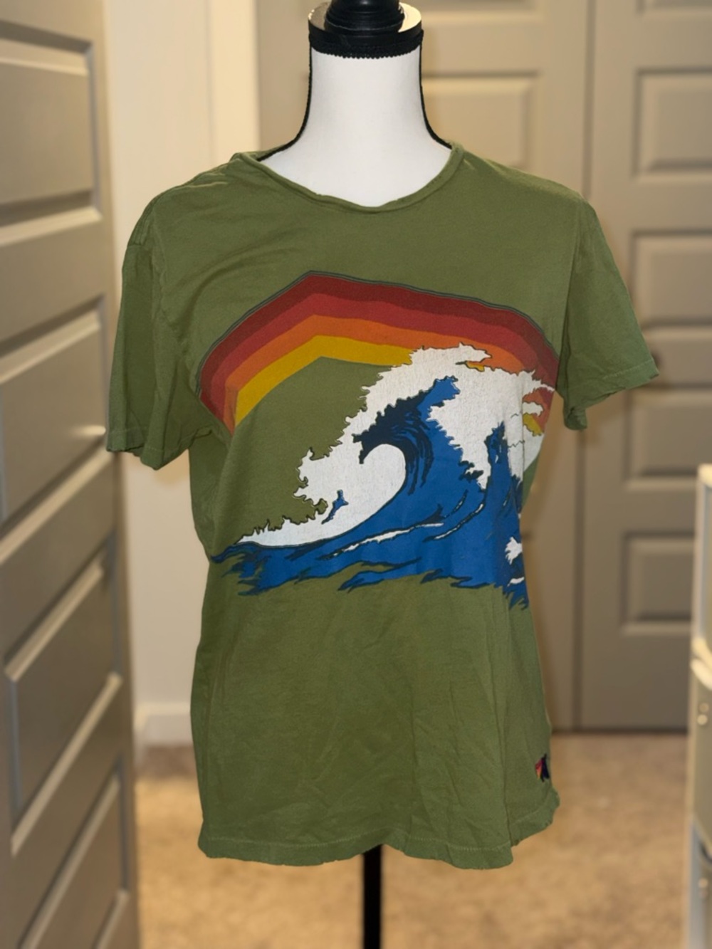 Aviator Nation Olive Green Tee with Wave *see notes and pics*
